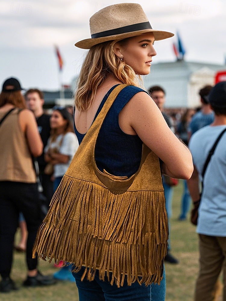 Women's Boho Fringe Shoulder Bag Hobo Handbag – Vintage Faux Suede Handbag for Music Festivals, Casual Outings & Travel 2025 - $24.99 –P1