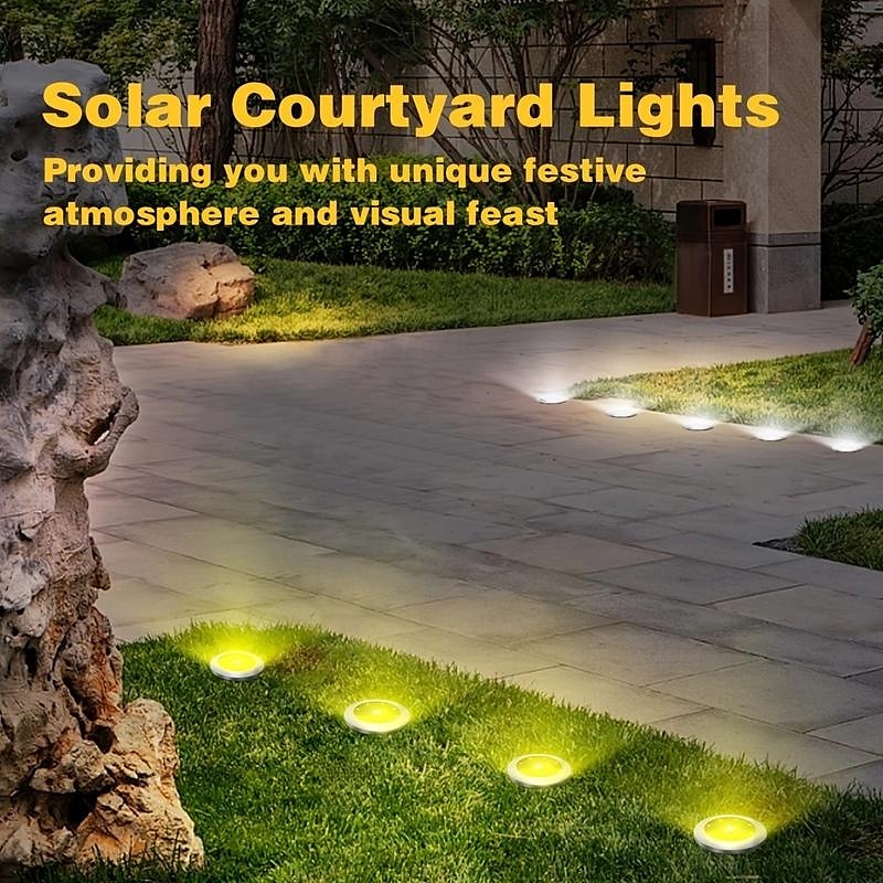 8 stuks solar grondspot geometrische lamp, roestvrij staal warm licht/wit licht buitenlandschap lamp, 8led roterende schijflamp, tuinlandschap gazonverlichting lamp, staande lamp, grondlamp, 2025 - $44.99 –P5