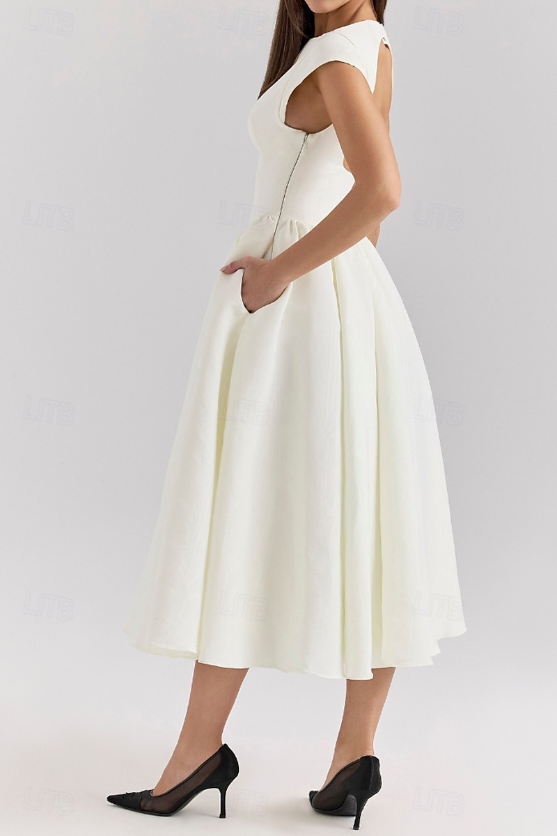 Dames Halflange jurk Witte jurk Modieus Modern Verjaardag valmistuminen Afspraakje Normale pasvorm Effen Mouwloos Strakke ronde hals Zwart Lichtgrijs Beige Zomer 2025 - $33.99 –P7