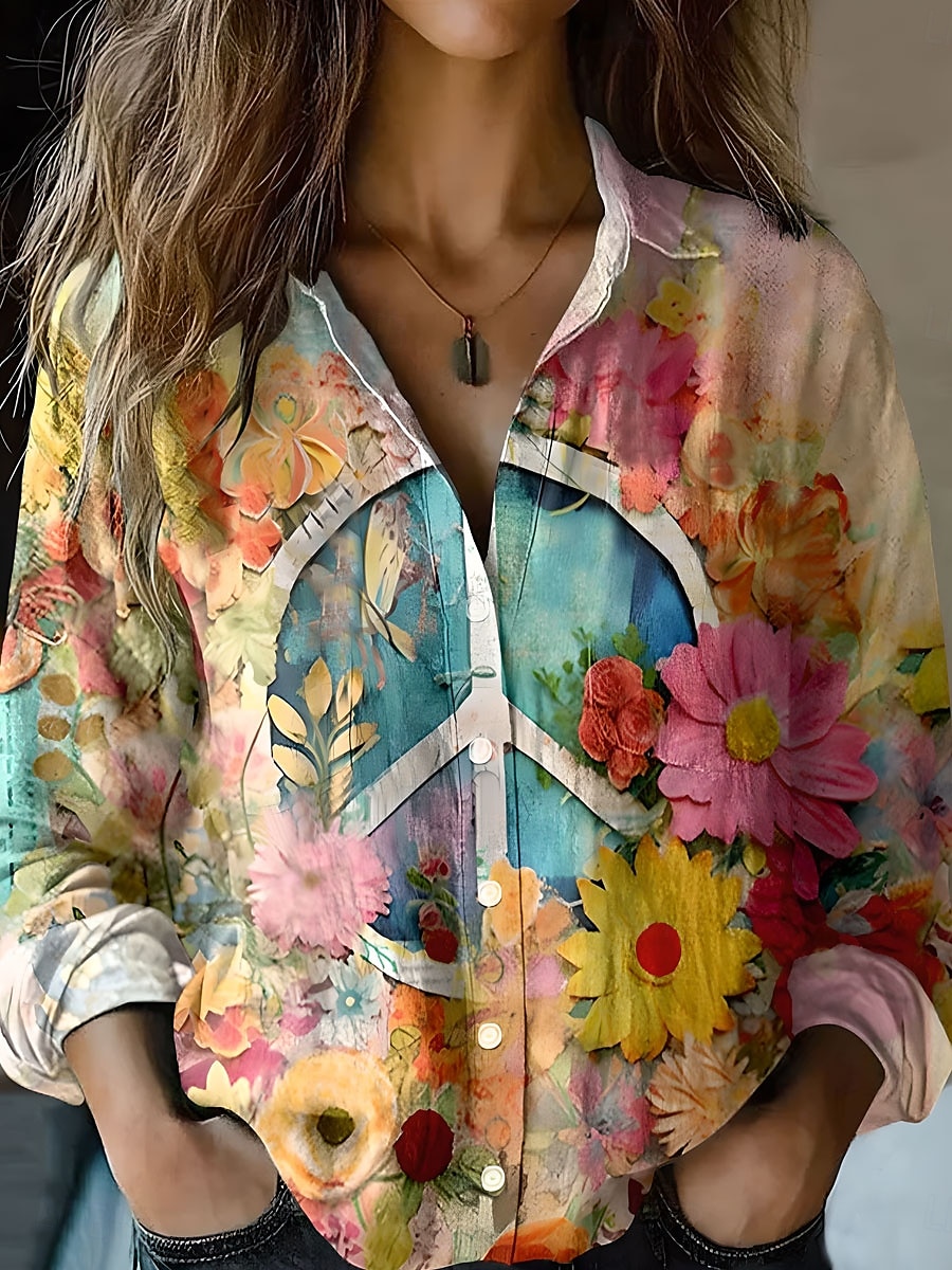 Pentru femei Cămașă Floral Grafic Casual Manșon Lung Guler Cămașă Topuri obișnuite Muncă Zilnic Nasturi Imprimeu Negru Galben Roz Îmbujorat Albastru piscină Trifoi Primăvară Toamnă Iarnă 2025 - $32.99 –P1