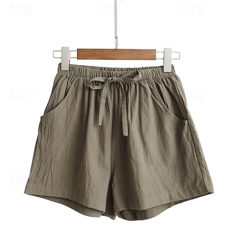 Femmes Short en coton et lin Shorts Slacks Streetwear Occasionnel Court Naturel Uni Avec Poches Conception à cordon élastique Confortable Vacances Rue Carmin Vert forêt Bleu ciel clair Gris Été Coupe de 2025 ? $11.99 –P11