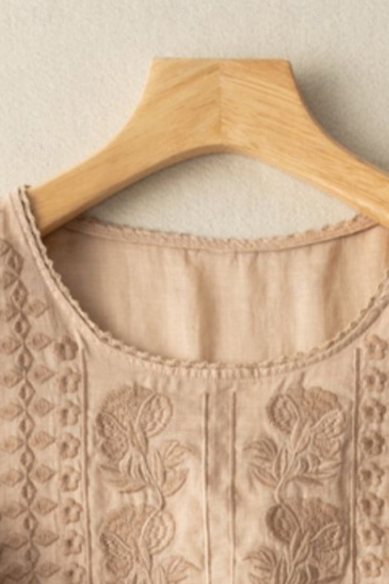 Damen Hemd Bluse Kunstbaumwollleinen Netz Einfach Modern Halbarm Rundhalsausschnitt Normale Oberteile Täglich Ferien Ausgehen Blau Weiß Gelb Purpur Khaki Sommer 2026 - $8.49 –P7