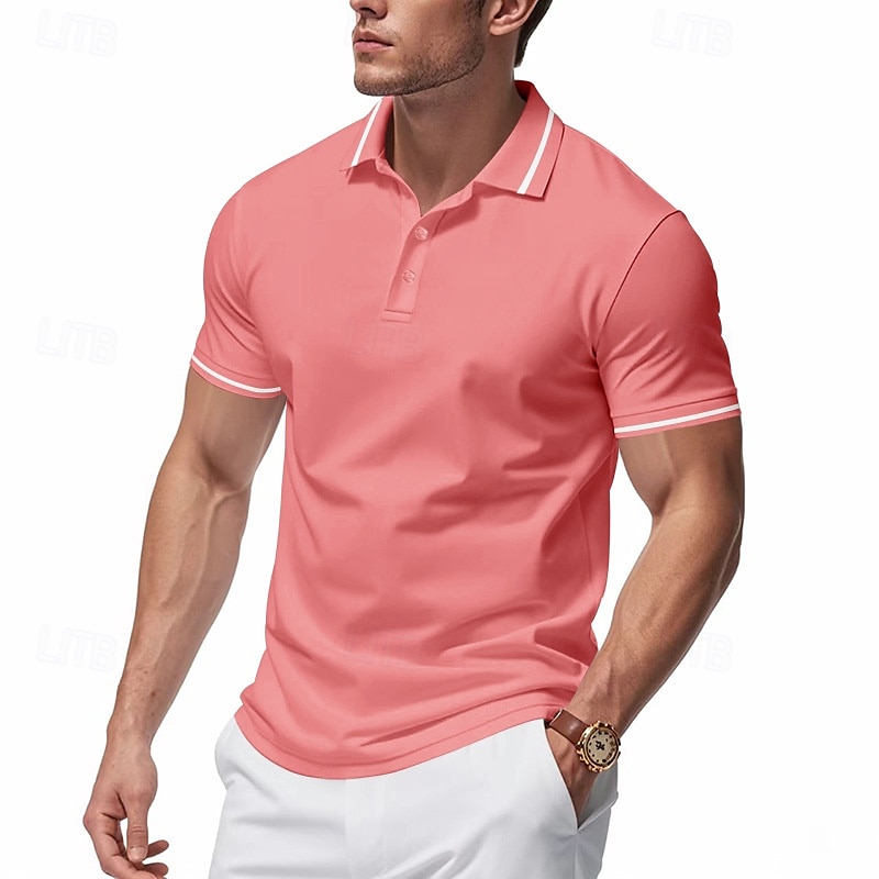 Multi Packs 2pcs Men's Lapel Short Sleeves White+Pink Button Up Polos Golf Shirt Golf Polos Shirts Plain Vacation Daily Wear Polyester Summer 2025 - $22.99 –P8