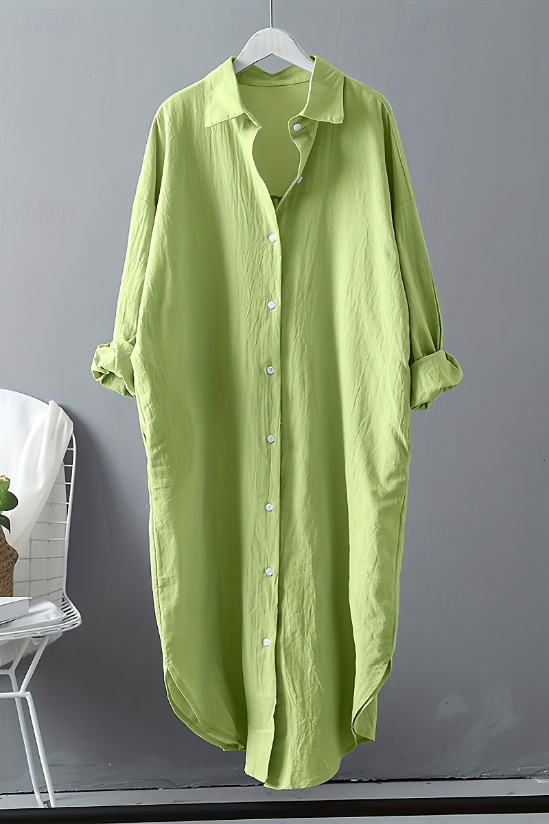 Per donna Abito Midi Abito Camicia Abito in cotone e lino Moda Essenziale Classico Vacanza Ferie Uscire Vestibilità regolare Semplice Manica Lunga Colletto a Camicia Nero Bianco Verde chiaro Rosa del 2025 a $26.99 –P18