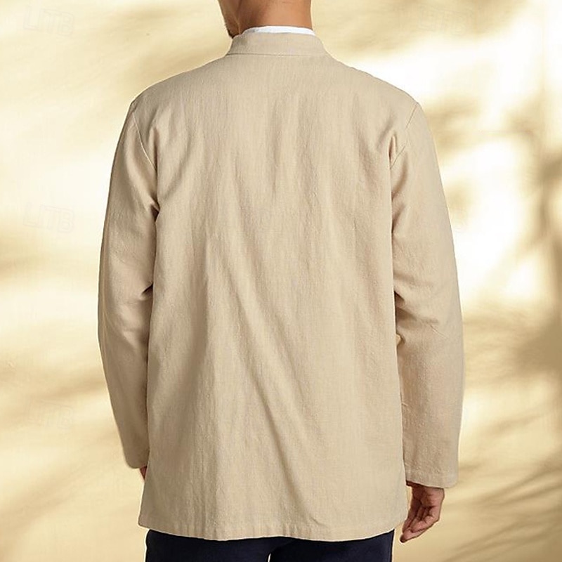 Per uomo Camicia camicia di lino Maglietta informale Camicia con bottoni Camicia di cotone Liscio Da mare Hawaiano Nero Blu marino Cachi Manica lunga A fascia Primavera Abbigliamento Tasca frontale del 2025 a $25.99 –P5