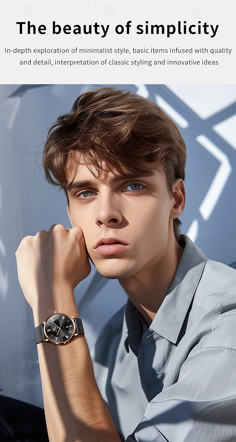 OLEVS 5623 Mens Watch Simple Leisure Roman Scale Date Dial Stainless steel Waterproof Quartz Watch Rose Black 2025 - $39.99 –P5