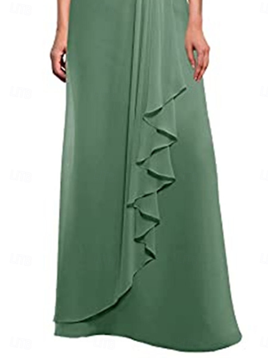 Kleid Mutter der Braut Kleid Elegantes Rundhalsbodenlänge Polyester 3/4 Ärmel mit einfarbig 2025 - $129.99 –P3