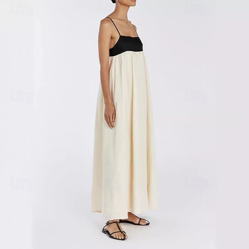 Damen Langes Kleid Maxikleid Leinen-inspirierte Kleider Baumwoll-Leinenkleid Unterkleid Mode Klassisch Täglich Ferien Wochenende Normale Passform Farbblock Ärmellos Spaghettiträger Schwarz Rosa 2025 - $32.99 –P2