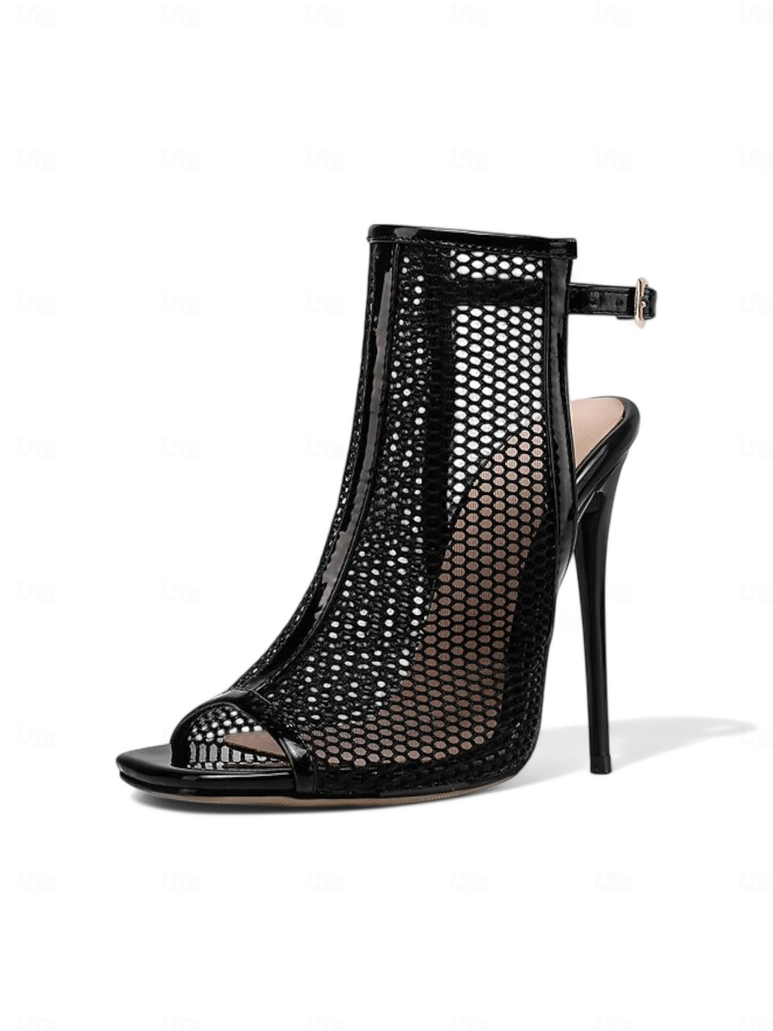 Women's Black Mesh Peep-Toe Stiletto Sandals – Sexy High Heel Party Shoes with Ankle Strap 2025 - $42.99 –P1