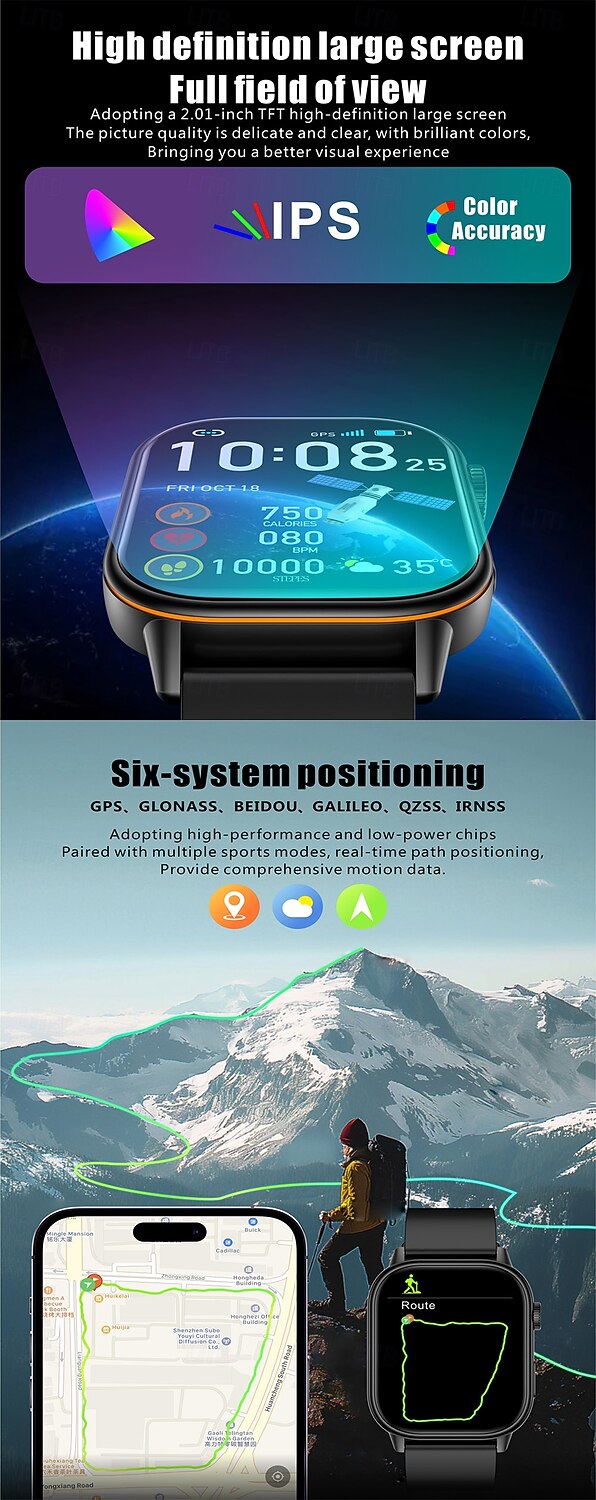iMosi QX17 Smart Watch 2.01 inch Smartwatch Fitness Running Watch Bluetooth Pedometer Call Reminder Sleep Tracker Compatible with Android iOS Women Men GPS Hands-Free Calls Waterproof IP68 40mm Watch 2025 - $47.99 –P2