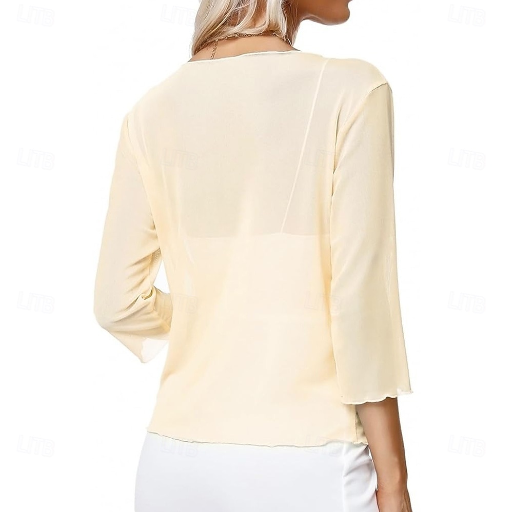 Damesomslag Elegant 3/4 mouw Chiffon Bruiloftsomslagen Met Pure Kleur Voor Feest Lente zomer 2025 - $19.49 –P6
