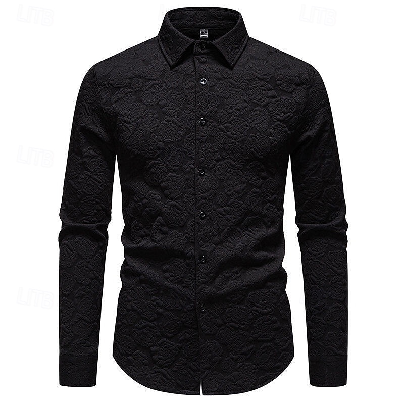Herr Skjorta Sommarskjorta Casual skjorta Strandskjorta Knapp upp skjorta Svart Vit Långärmad Slät Kavajslag Semester Hawaiisk Jacquard Kläder Polyester Mode Ledigt Bekväm 2026 - $37.99 –P10
