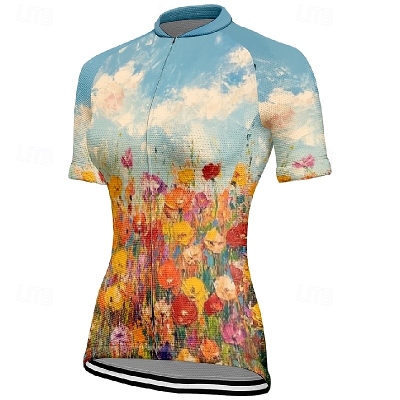 Dame Sykkeltrøyer Blomsternål i krystall Kortermet Sykkel T-skjorte Jersey med 3 baklommer Fjellsykling Hurtigtørkende Anatomisk design Vidje Pustende sport Gul Blå Oransje Klær 2026 - $23.99 –P11