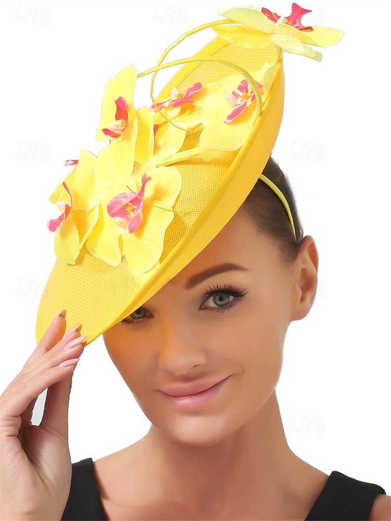 אביזר לשיער פשתן פו חתונה מסיבת ערב אלגנטית חתונה עם פרח כיסוי ראש כיסוי ראש 2025 - $41.99 –P11