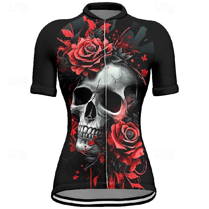 Women's Cycling Jersey Short Sleeve Bike Tee Tshirt Jersey with 3 Rear Pockets Mountain Bike MTB Breathable Quick Dry Anatomic Design Wicking Wine Red Black Red Skull Sports Clothing Apparel 2025 - $23.99 –P13