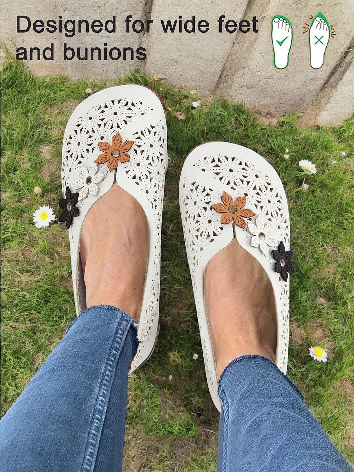 Wide-Fit Floral Cutout Slip-On Flats for Women - Breathable Comfort Barefoot Shoes for Bunion Relief & Daily Wear 2026 - $24.99 –P5