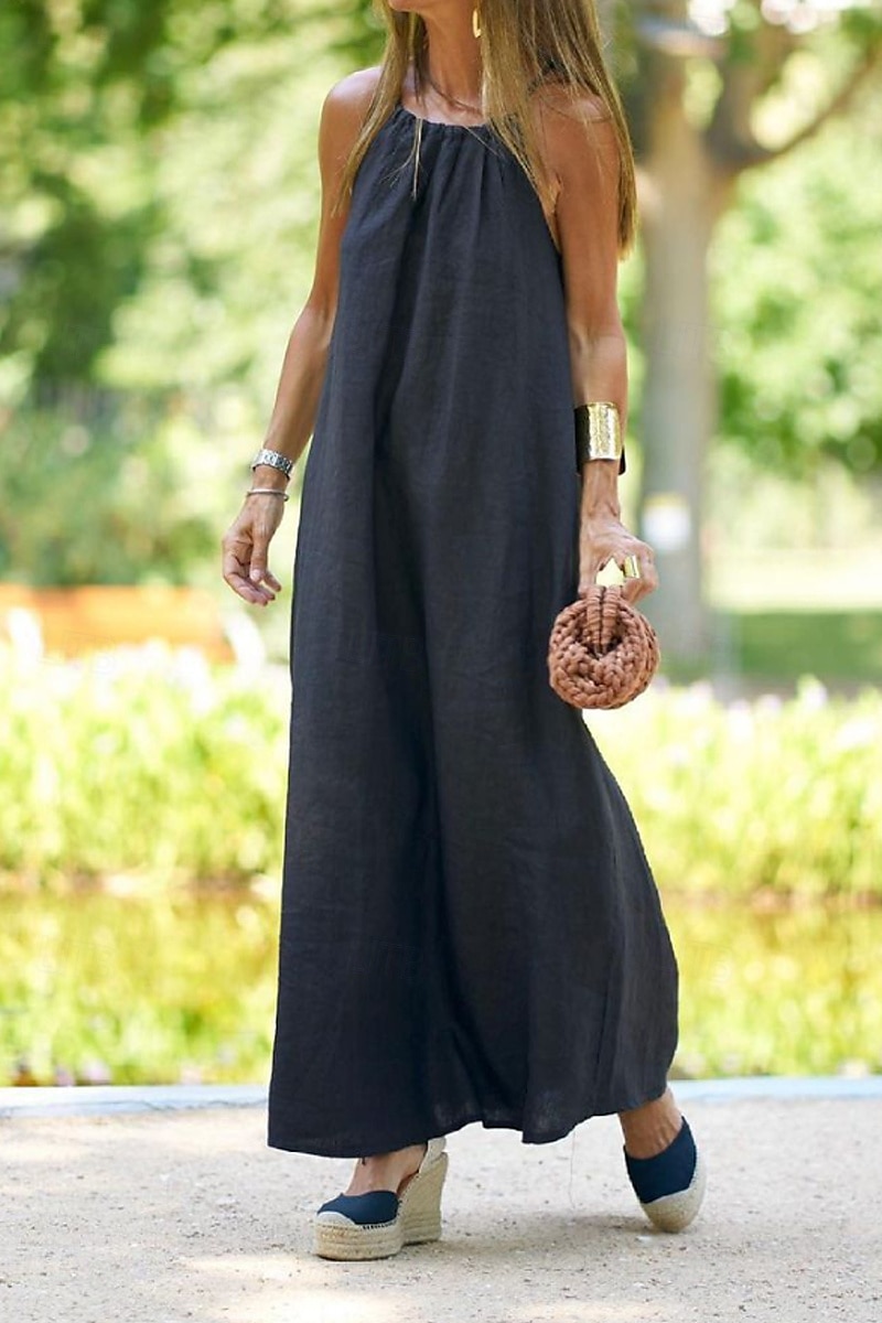 Per donna Abito Midi Abiti ispirati al lino Abito in cotone e lino Abito Sottoveste Moda Essenziale Classico All'aperto Quotidiano Ferie Vestibilità regolare Semplice Senza Maniche Spalline sottili del 2025 a $32.99 –P2