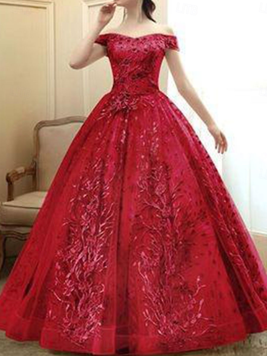 Plesové šaty A-Linie Šaty Quinceanera Elegantní Šaty Svatební Svatební host Na zem Bez rukávů Pod rameny Krajka S hlubokým výstřihem na zádech s Sklady Flitry 2025 2025 - $114.99 –P12