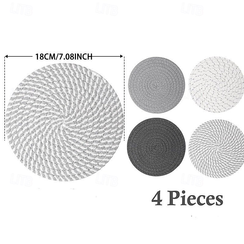 Lot de 4 sets de table tissés en corde de coton – sets de table modernes résistants à la chaleur, sous-verres faits à la main, dessous de plat en argile, protection de table à manger, maison simple de 2025 ? $15.49 –P8
