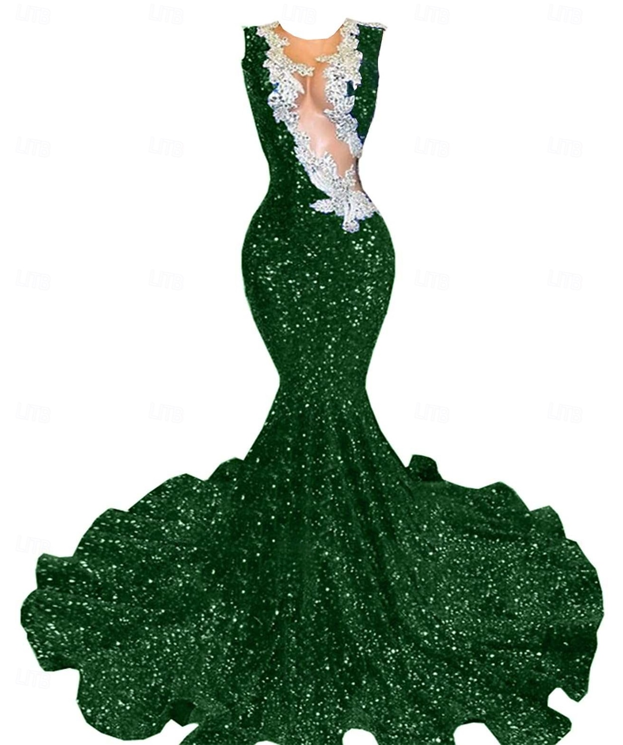 Meerjungfrau  Trompete Abendkleid Partykleid Abendparty Abschlussball Sweep  Brush Zug Ärmellos Schmuckstein-Ausschnitt Spandex mit Glitzer Perlen Pailletten 2025 - $245.99 –P2