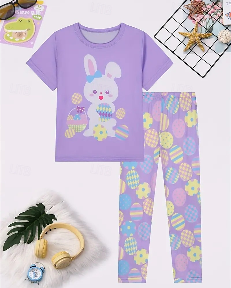Páscoa Para Meninas 3D Gráfico Coelho Conjuntos de pijama Conjuntos de pijama com camiseta e calça Manga Curta Impressão 3D Verão Primavera Ativo Básico Infantil 4 anos + Gola Redonda Casa Diário de 2025 por $17.99 –P1