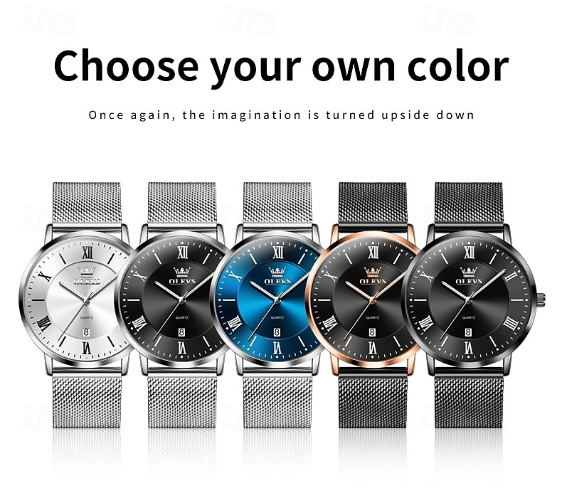 OLEVS 5623 Mens Watch Simple Leisure Roman Scale Date Dial Stainless steel Waterproof Quartz Watch Rose Black 2025 - $39.99 –P11