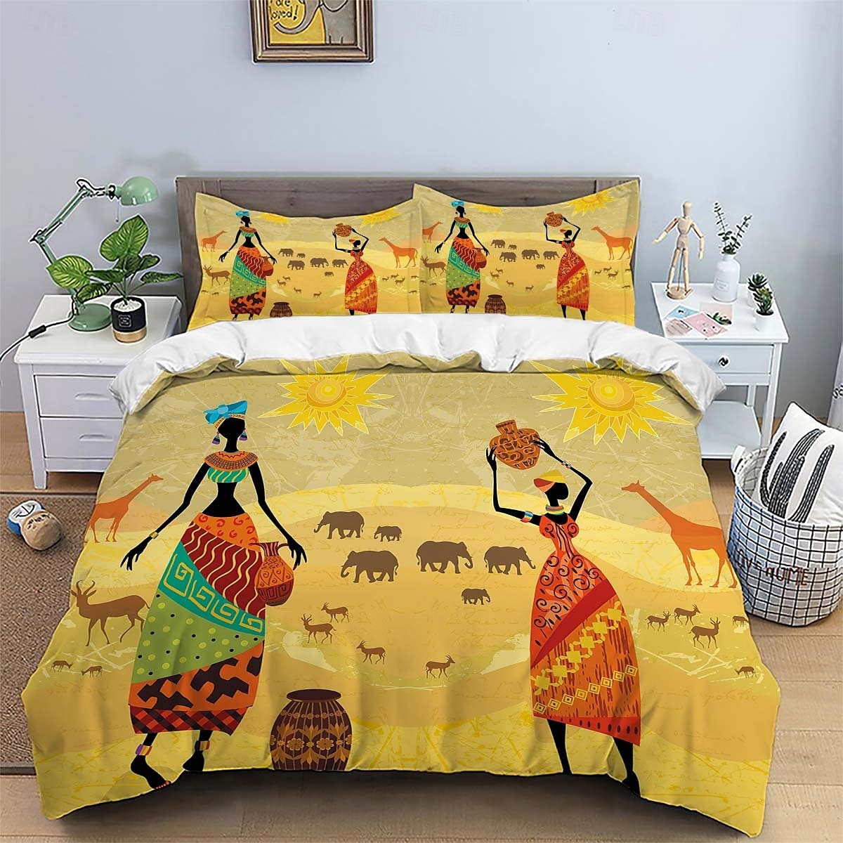 Three piece set of African primitive tribal character prints down duvet cover hotel bedroom guest room famous guest bed bedding comfortable set 1 down duvet cover 2 pillowcases king size bed s 2025 - $34.99 –P11