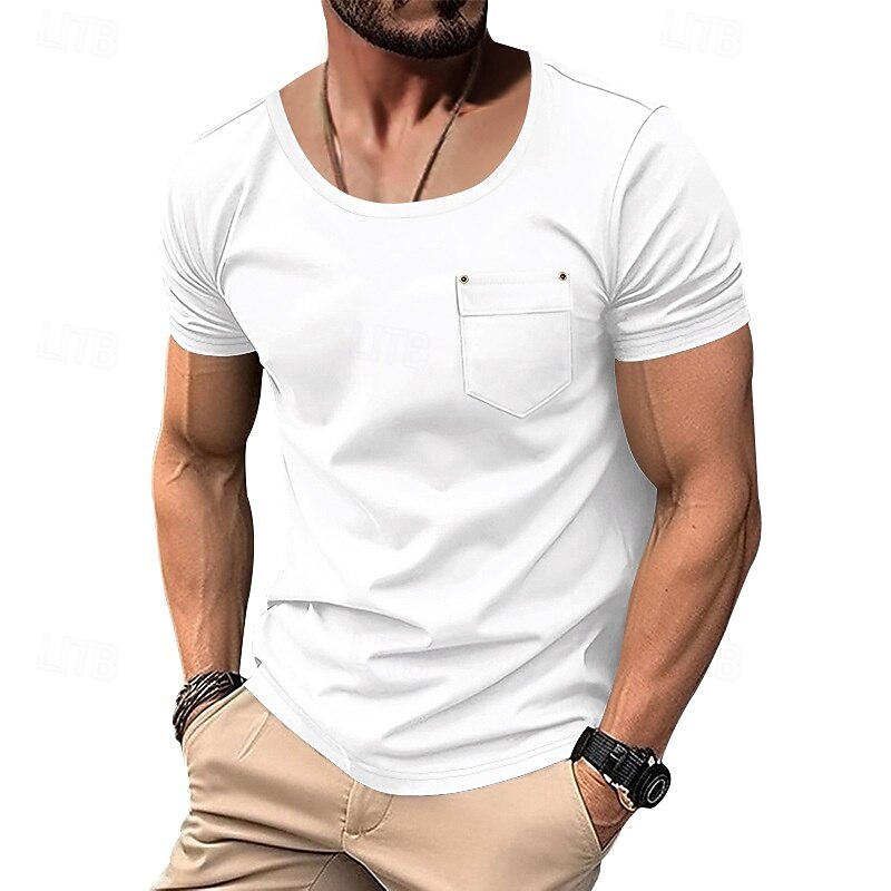 Homme T-shirt Chemise à manches courtes Manche Courte Col en U Été Couleur Unie / Unie Mode Designer Mode Vacances Rue Sortir Noir Blanche Bleu T-shirt haut de gamme pour homme de 2025 ? $19.99 –P9