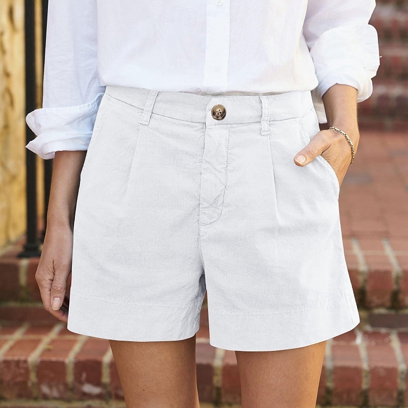 Pentru femei Pantaloni scurți inspirați din in Pantaloni Scurți Pantaloni Șic Stradă Casual Scurt Natural Simplu Fermoar Buzunar Cataramă Respirabilitate Απαλό Comfortabil Micro-elastic Stradă Ieșire 2025 - $18.99 –P6