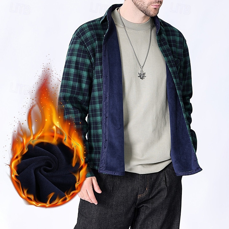 Men's Shirt Casual Shirt Beach Shirt Fleece Shirt Button Up Shirt Red Royal Blue Blue Orange Green Long Sleeve Plaid Lapel Vacation Hawaiian Pocket Clothing Apparel Polyester Fashion Casual 2025 - $28.99 –P6