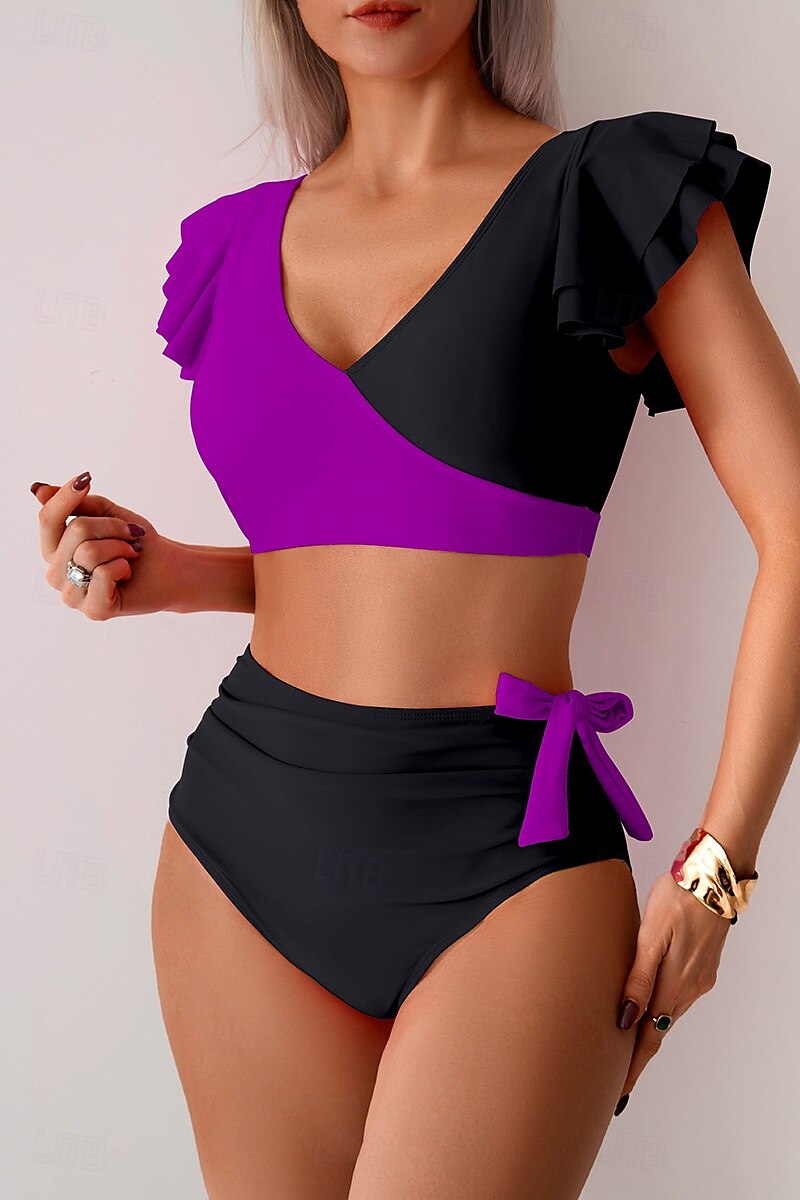Per donna Costumi da bagno Bikini Costume da bagno A vita alta Tropicale Abbigliamento da Spiaggia Blocco di colori Spacco a V Senza Maniche Costumi da bagno del 2025 a $22.99 –P19