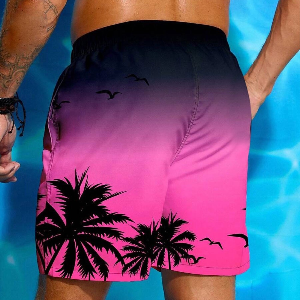 Herre Kokosnøttre Gradientfarge Tropiske planter Badeshorts Surfeshorts Medium Midje Hawaiisk Strandferie Sidelommer Mesh fôr Elastisk snøring i midjen Designer Klær 2025 - $19.99 –P4