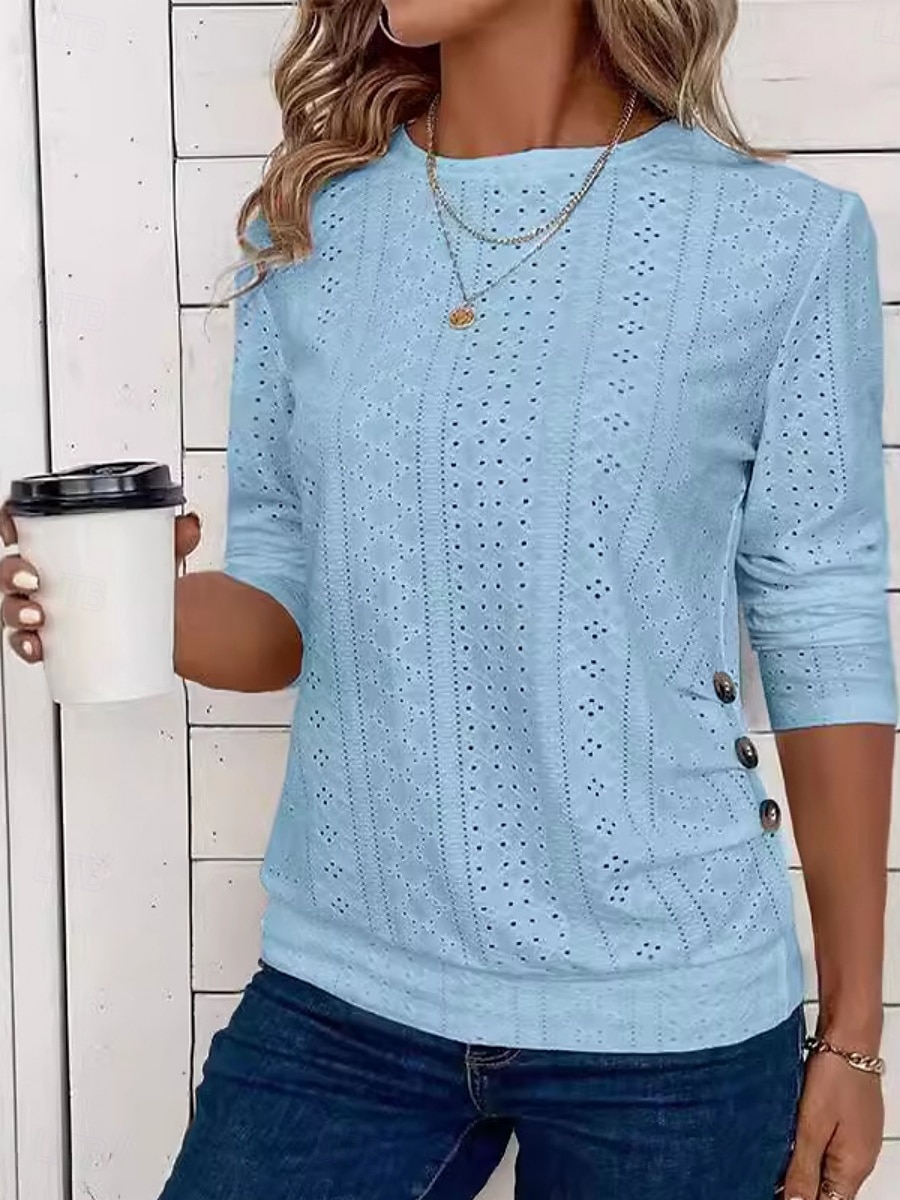Pentru femei Tricou Simplu Modă Modern Manșon Lung Stil Nautic Topuri obișnuite Zilnic Capsă Negru Alb Albastru celest Vară 2025 - $24.99 –P11