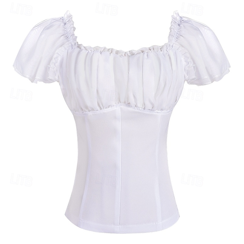 Retro / vintage Rococo Renascentist Bluză / Cămașă Dantelă Funde Culoare solidă Pentru femei Pirat Regal Mascaradă Casul / Zilnic Adulți Bluză 2025 - $27.99 –P1