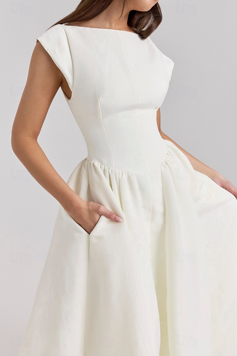 Dames Halflange jurk Witte jurk Modieus Modern Verjaardag valmistuminen Afspraakje Normale pasvorm Effen Mouwloos Strakke ronde hals Zwart Lichtgrijs Beige Zomer 2025 - $33.99 –P9