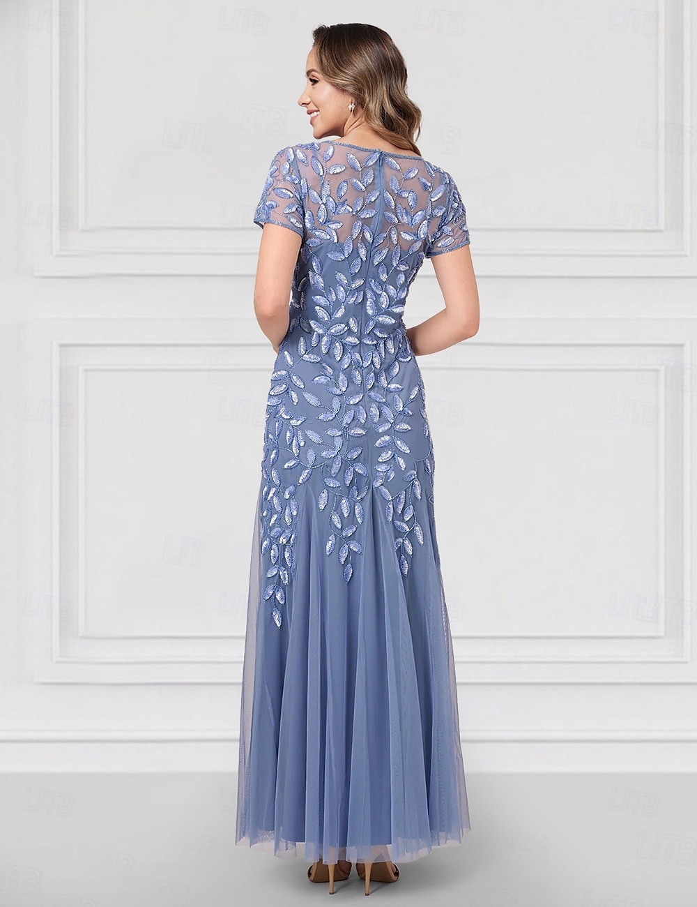 Gyöngyös Virágos Kék Zöld A-vonalú Hímzett Menyasszony Édesanyjának Ruha Esküvő Elegáns Vintage V Nyak Térdfeletti Rövid Ujjú Tüll 2025 - $147.99 –P2