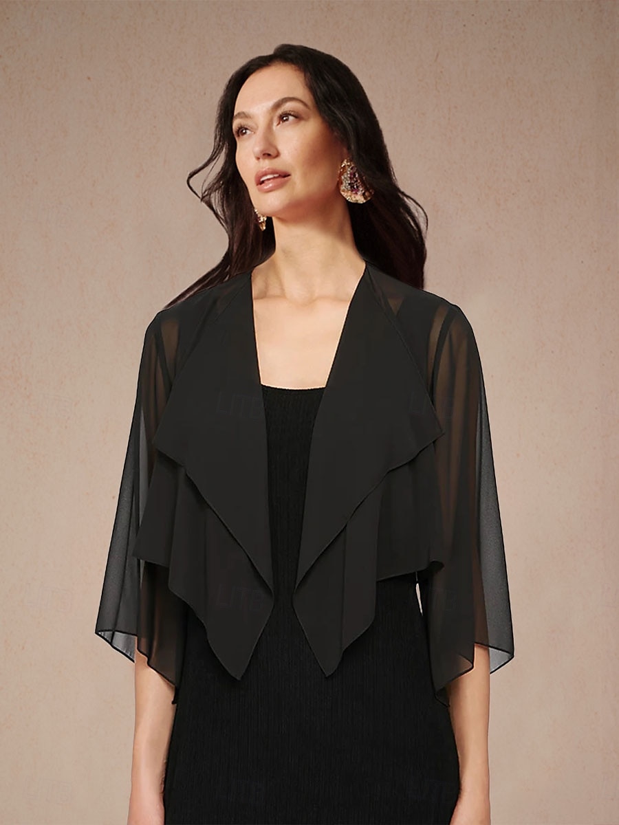 Pentru femei Topuri fluide Topuri din șifon Culoare solidă Elegant Lungime Manșon 3/4 Asimetric Crop Tops Invitat la nunta Negru Vară Primăvară Toamnă 2026 - $29.99 –P1