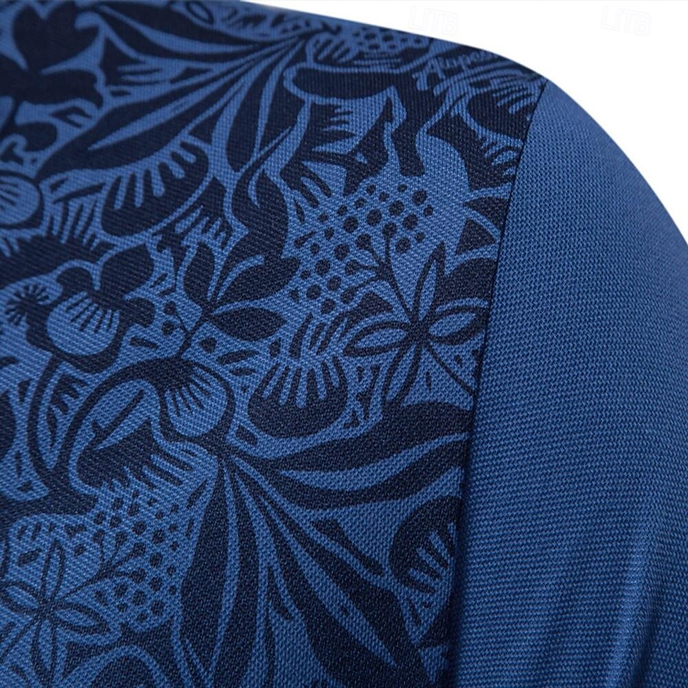 Homens Pólo Polo de malha Formal Trabalho Aberto para a Lateral Manga Curta Floral Botões Estampado Primavera Azul denim Branco Azul Marinha Verde cáqui Azul Claro Pólo de 2026 por $25.99 –P1
