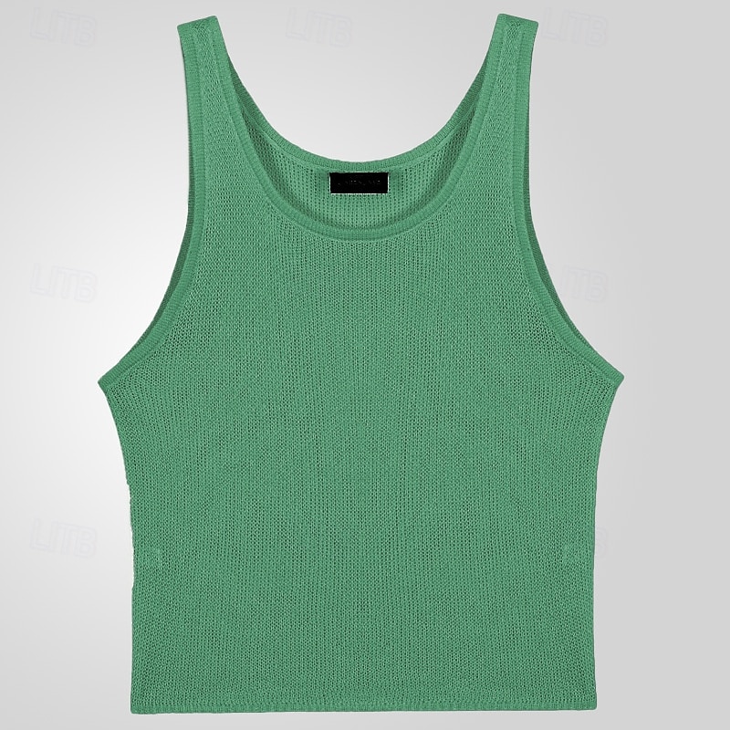 Herren Tank Top Unterhemd Ärmelloses Shirt Ärmellos Rundhalsausschnitt Sommer Einfarbig Mode Designer Muskel Gestrickt Outdoor Urlaub Weiß Grün Dunkelgray Top T-Shirt für Herren 2025 - $18.99 –P5