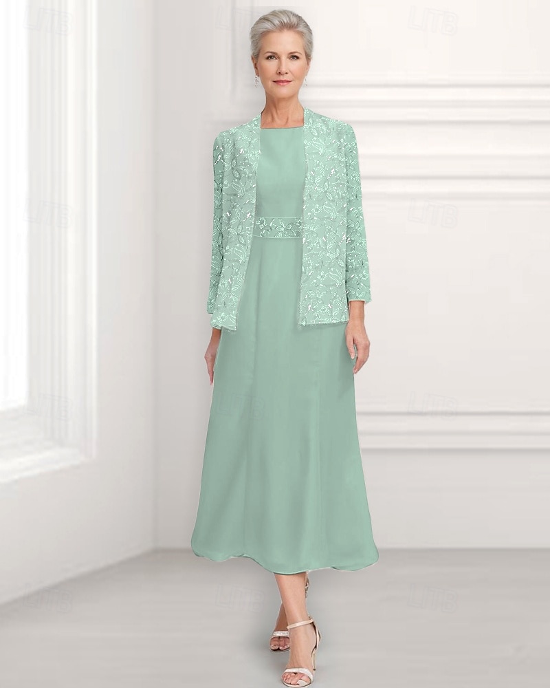 A-linje klänning brudens mor klänning elegant vintage rund hals ankellängd chiffon lång ärm med paljettbroderi examens klänning 2025 2025 - $179.99 –P3