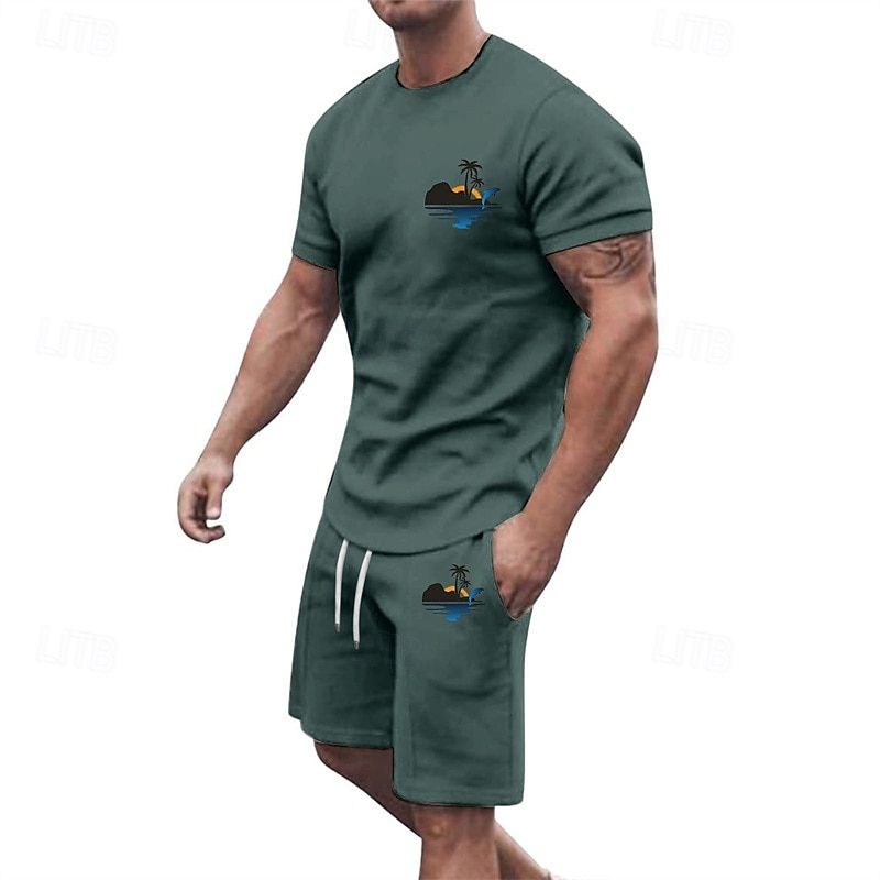 Herr T-shirtkostymer 2 delar outfits T-shirt och shorts Kortärmad Rund hals Sommar Kokosnötsträd Mode Ledigt 2 st Semester Dagliga kläder Utekväll Svart Vit Gul Topp t-shirt för män 2025 - $25.99 –P3