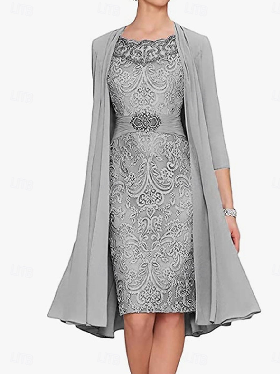 Dress SeMother of the Bride Dress Elegant Simple Crew Neck Knee Length Polyester Long Sleeve with Solid Color Graduation Dress 2025 2025 - $149.99 –P1