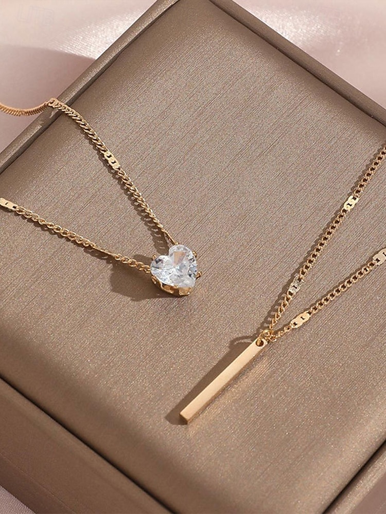 Women's exquisite water drop pendant double-layer gold tone necklace, elegant and simple style, suitable for fashion-conscious women to wear in casual and party occasions 2025 - $7.99 –P7