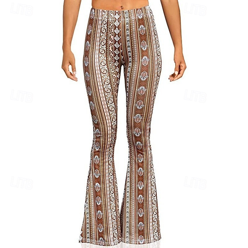 Retro Vintage 1960s Hippie Long Length Dude Funk Bell Bottom Pants Hippie Disco Printing Fit & Flare Women's Carnival Costume Carnival Daily Wear Pride Parade Pride Month Adults' Pants Spring & Summer 2025 - $17.49 –P13