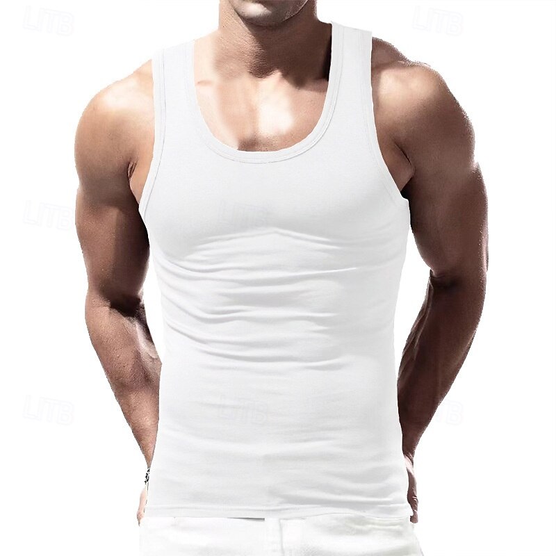 Homens Malha Íntima Top de colete Camiseta Interior camisa sem manga Sem Manga Gola Redonda Verão Tecido Moda Designer Básico Clássico Férias Rua Para Noite Preto Branco Vinho Top Tee para Homens de 2025 por $11.99 –P2