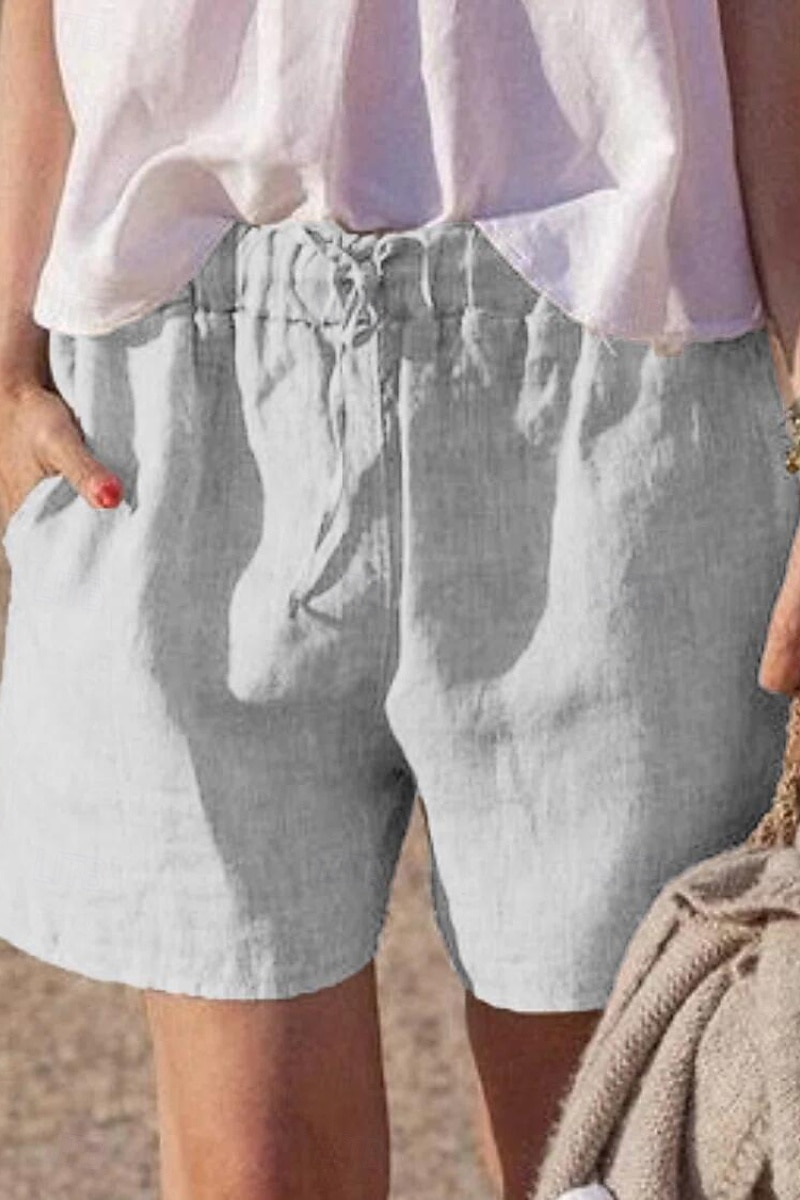 Dam Shorts i bomullslinne Shorts Byxor Streetwear Ledigt Kort Naturlig Slät Ficka Mateial som andas Mjuk Bekväm Microelastisk Ledigt Dagliga kläder Grå Svart Vit Kaki Sommar Normal 2025 - $15.99 –P3