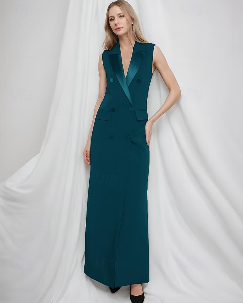 robe de mère de la mariée sirène / trompette robe de smoking élégante col en V fendu haut longueur au sol crêpe sans manches avec poches à rabat couleur unie 2025 de 2025 ? $118.99 -P6