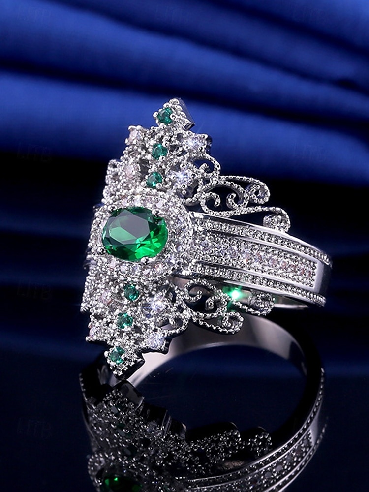 Bague couronne émeraude vintage pour femme – bijoux élégants d'inspiration royale pour fiançailles, mariages et occasions spéciales de 2025 ? $11.99 –P6