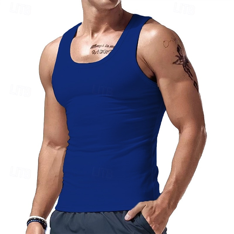 Homens Malha Íntima Top de colete Camiseta Interior camisa sem manga Sem Manga Gola Redonda Verão Tecido Moda Designer Básico Clássico Férias Rua Para Noite Preto Branco Vinho Top Tee para Homens de 2025 por $11.99 –P18