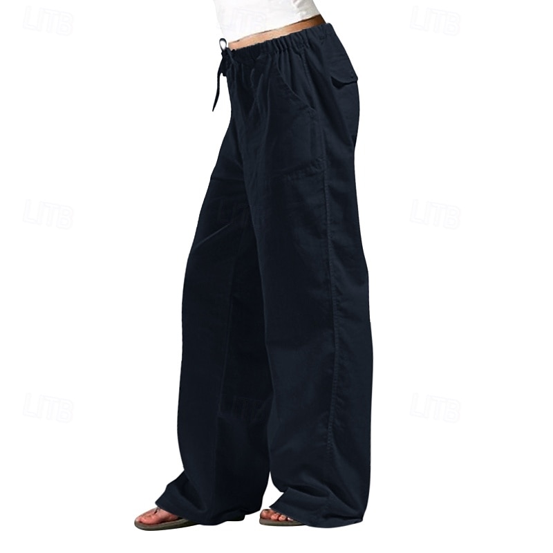 Women's Cotton Linen Pants Slacks Streetwear Casual Full Length Natural Plain Pocket Elastic Drawstring Design Outdoor Comfortable Daily Wear Going out Depression Green Dark Brown Light Sky Blue Navy 2025 - $23.99 –P6